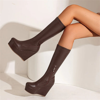 Big Size 35-43 Brand New Ladies Platform Ankle Boots Fashion Zip Wedges High Heels Boots Women 2022 Party Office Shoes Woman