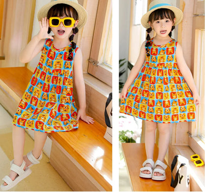 Girls Casual Dresses Flower Printing Sleeveless Casual Dress Toddler Clothes Flower Girl Dresses 2 To 8 Years