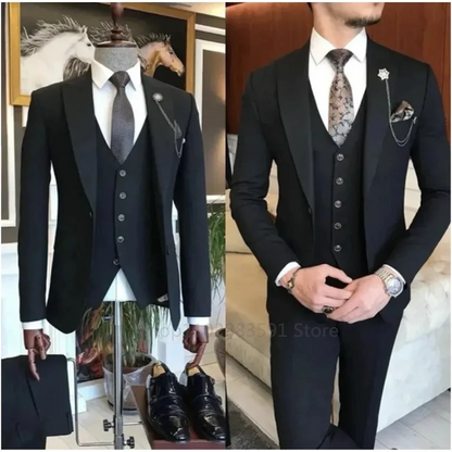 New Business Khaki Formal Men's Slim Fit Suits 3 Pieces Wedding Groom Prom Terno Masculino Custom Blazer Jacket Vest Pant Sets