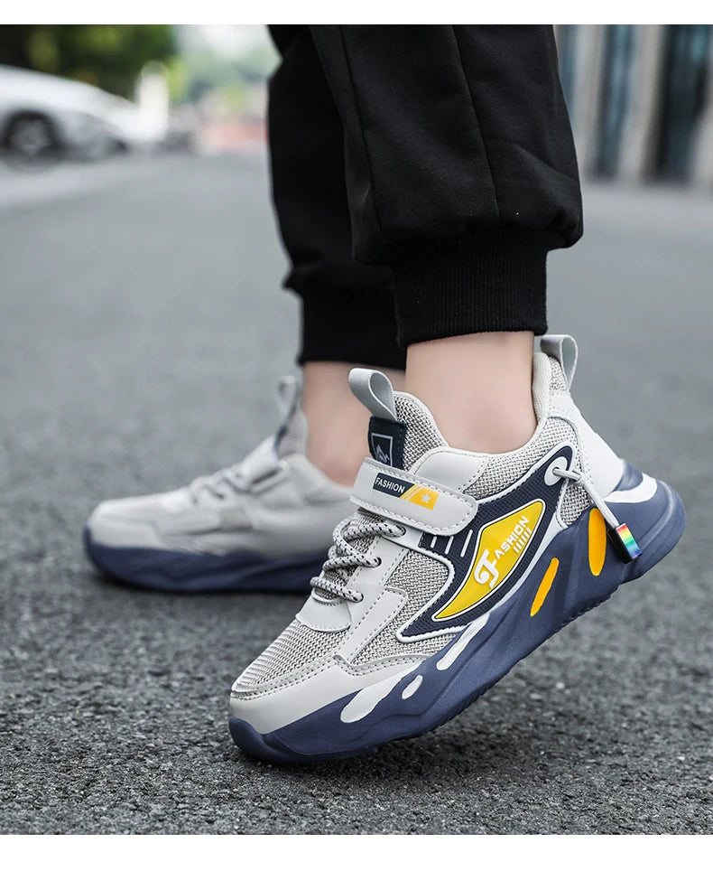 Kid Sneakers Sport Shoes for Boys Fashion Leather Children Breathable Mesh Comfort Shoes Casual Walking Outdoor Running Shoes