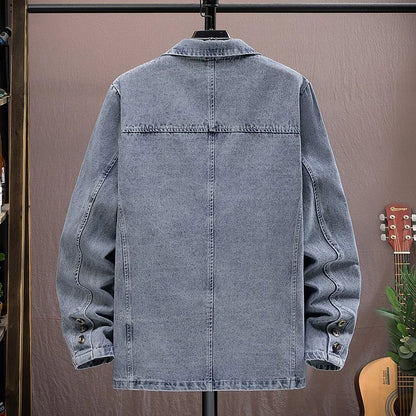 Autumn Winter Cotton Denim Suit Coats Men Loose Turn Down Collar Casual Denim Blazers Jacket Solid High Quality Suit Outwear Man
