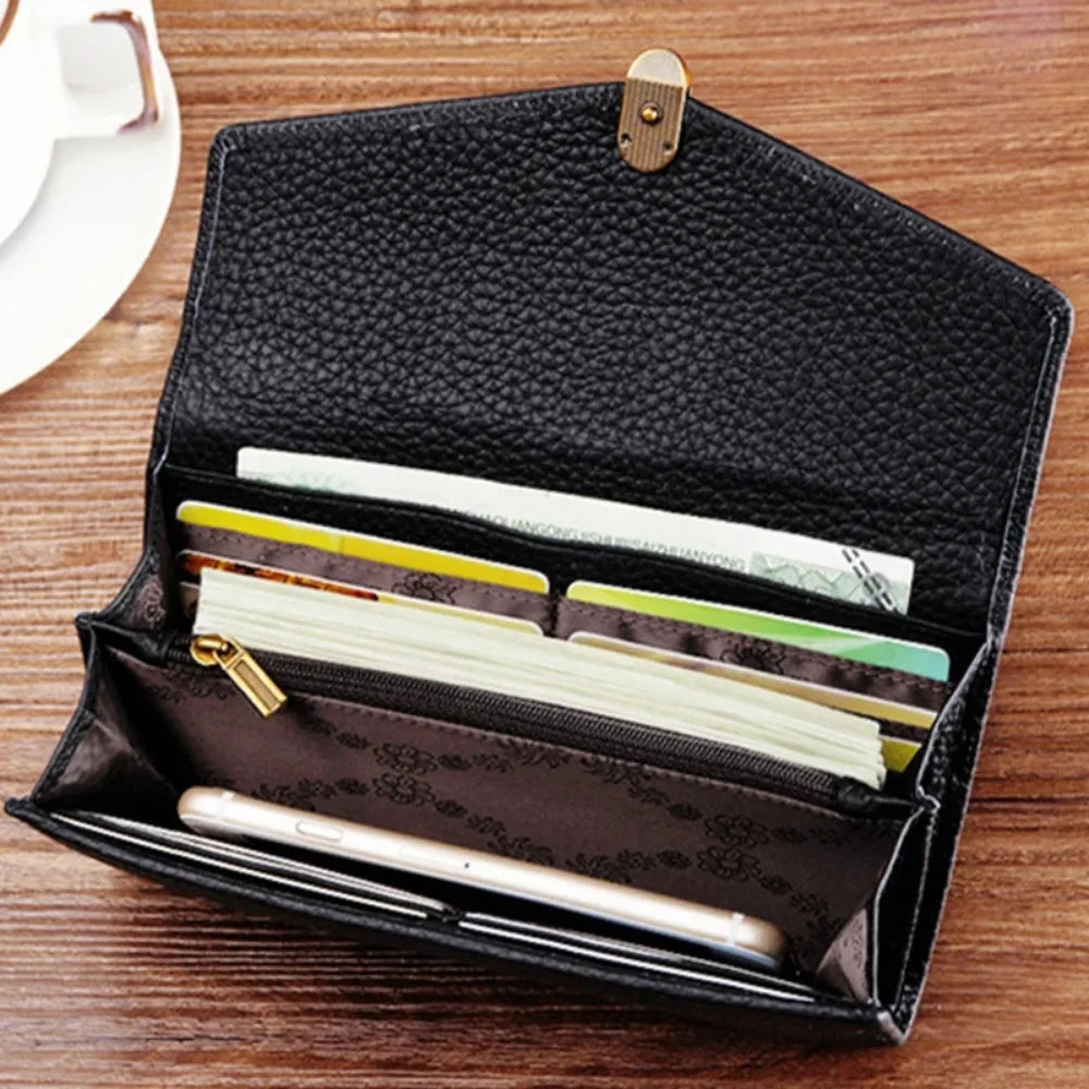 Genuine Leather Women's Wallets	Long Handbags Luxury Designer Purses for Women Credit	Card Holder Wallet Carteras Para Mujer