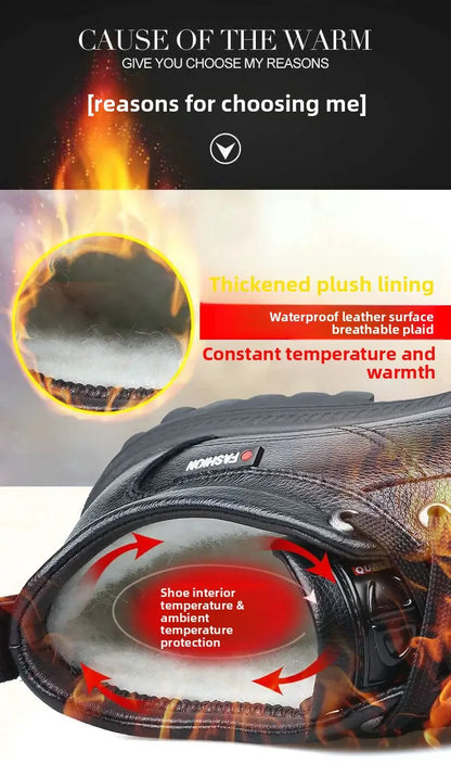 Men's High-Top Cotton Shoes Winter Thickened Fleece Anti-slip Warm Casual Fashion Outdoor Snow Boots Breathable Leather