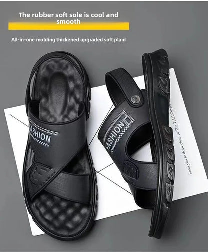 Men's Summer Thickened Anti-slip Wear-resistant Breathable Beach Sandals Driving Beachside Slip-On PVC Material Adult Footwear
