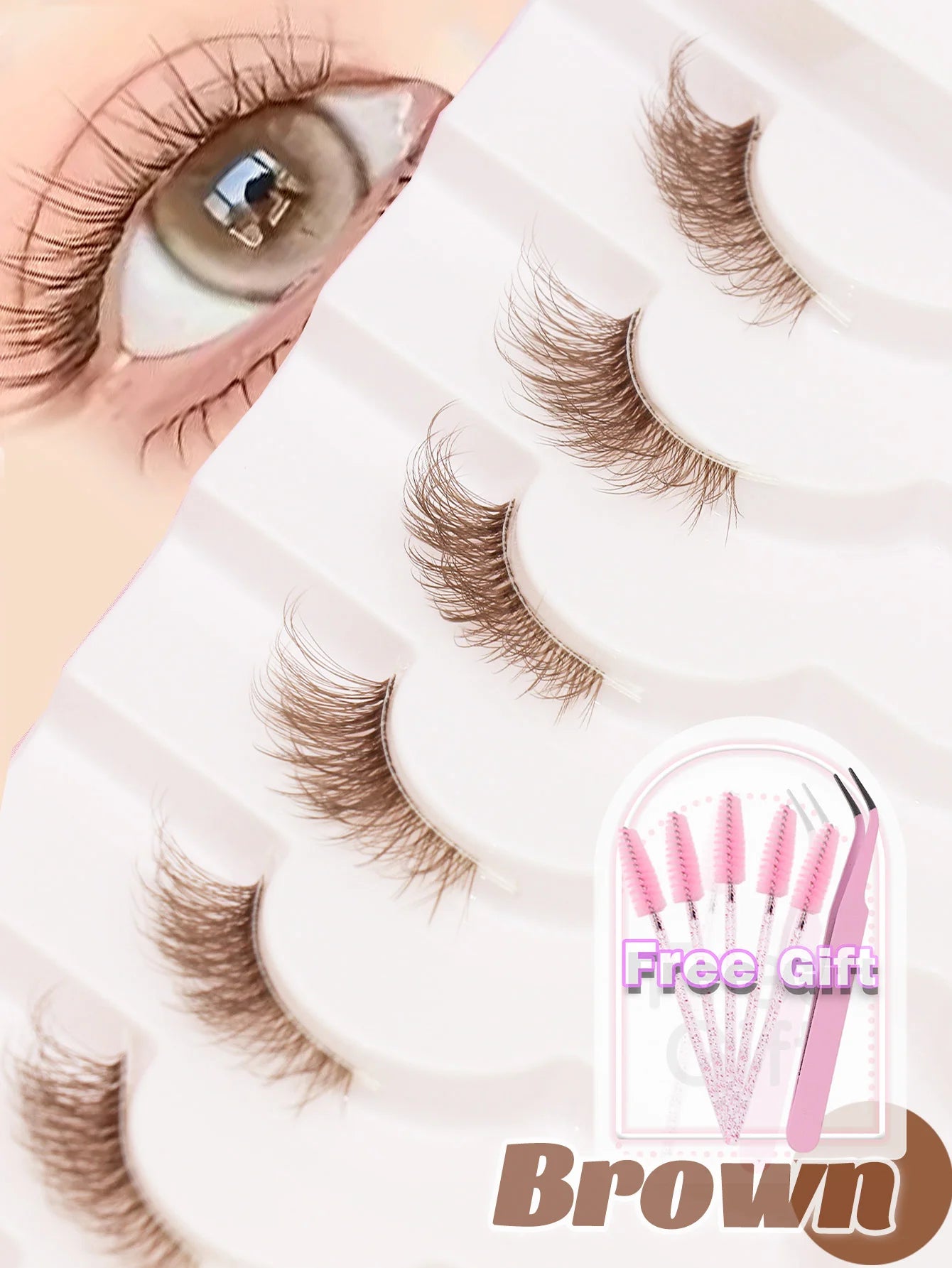 C curl 5Pairs brown style Eyelash Extension Winged Individual Lashes Natural Segmented Eyelash Bundles Makeup Tools