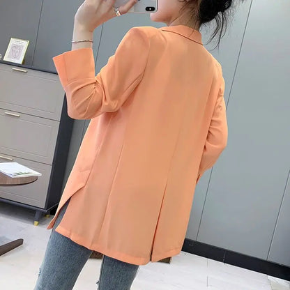 Women Blazer Jacket Cardigan Summer Suit Coat Three Quarter Sleeve Turn Down Collar Office Lady Open Stitch Outerwear 2025