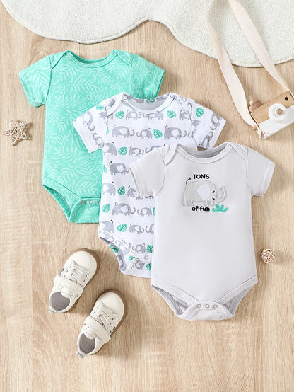 3PCS Infant Baby Cute Graphic One-piece Clothes For Boys And Girls, Newborn Pure Cotton Summer Romper newborn clothes