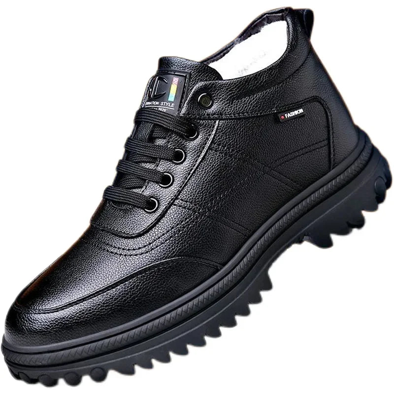 Men's High-Top Cotton Shoes Winter Thickened Fleece Anti-slip Warm Casual Fashion Outdoor Snow Boots Breathable Leather