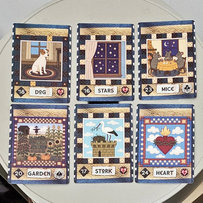 Country Quilts Lenormand Deck, 9*6cm 36-Card Folk Art Divination Deck with Rustic Quilt Pattern on Double-embossed Cardstock