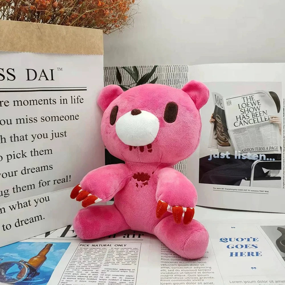 24cm Gloomy Bear Plush Toy Bloodthirsty Pink Bear Plushie Doll Animal Teddy Stuffed Toy Pillow for Kids Birthday Christmas Gift