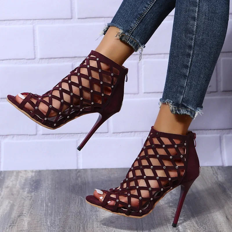 2025Dance Shoes High Heels Women Ballroom Latin Tango Dancing Boots Soft Soles Cut-Outs Party Dance Shoes Open ToesZipper