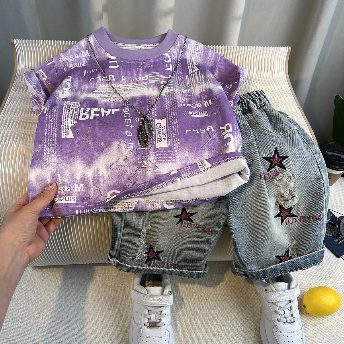 Hot Sale Fashion Baby Boy Suit Summer Clothes Short Sleeve T-shirt Short Jeans 2 Piece Set Kids Outfit 2-11Y Children's Costume