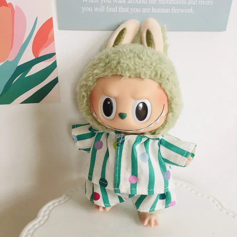 For 15/17cm 3.0 labubu doll cothes Swimsuit Beach skirt beach striped floral shirt shorts For ropa labubu outfit Decorations