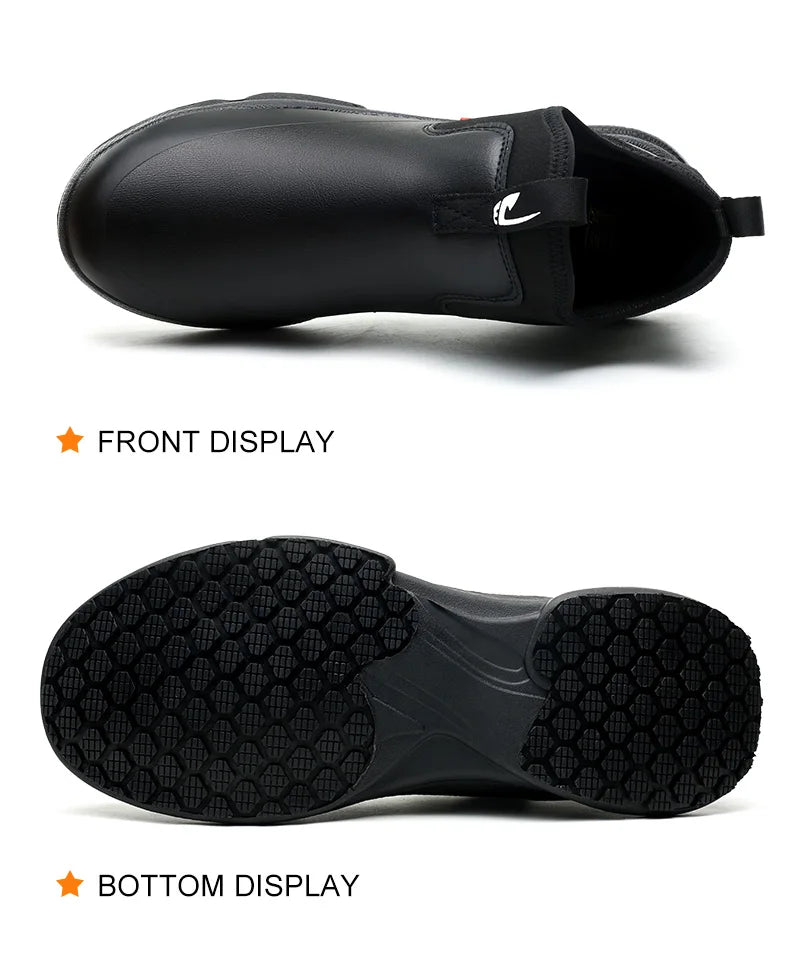 Fashionable men's leather shoes Waterproof and anti slip chef shoes Wear resistant men's casual shoes oil resistance Chef's boot