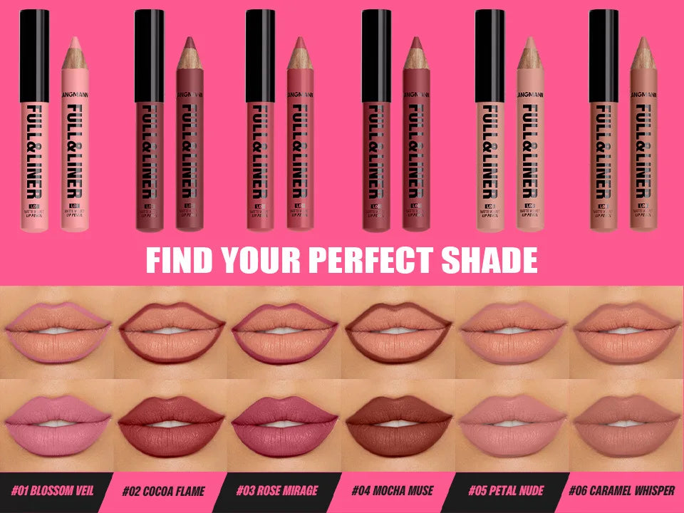 Waterproof Matte Lipliner Pencil Brown Contour Tint Lipstick Pen Long Lasting 12 Color Wooden Lip Liner Pencil Full-lip Makeup