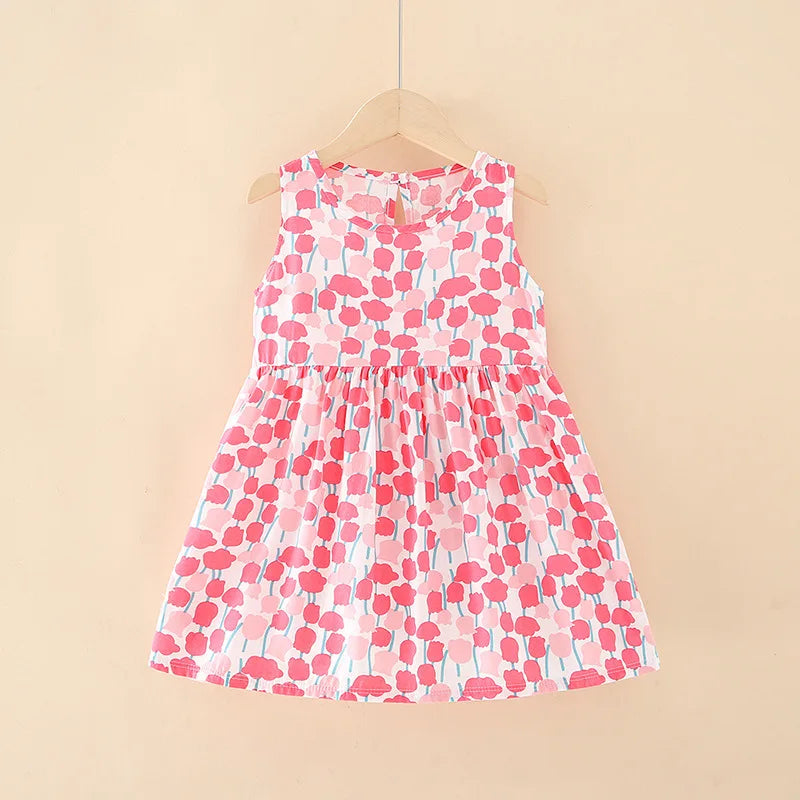 Girls Casual Dresses Flower Printing Sleeveless Casual Dress Toddler Clothes Flower Girl Dresses 2 To 8 Years