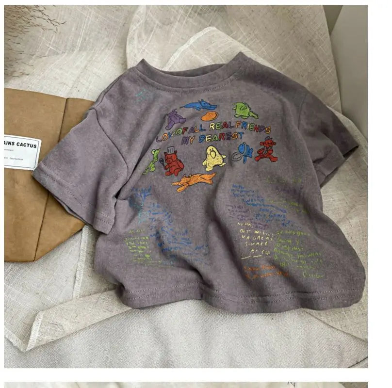 2025 Cartoon Baby T-shirts Korea Style Children's Baby Short Sleeve Printing Tees For Boys Girls