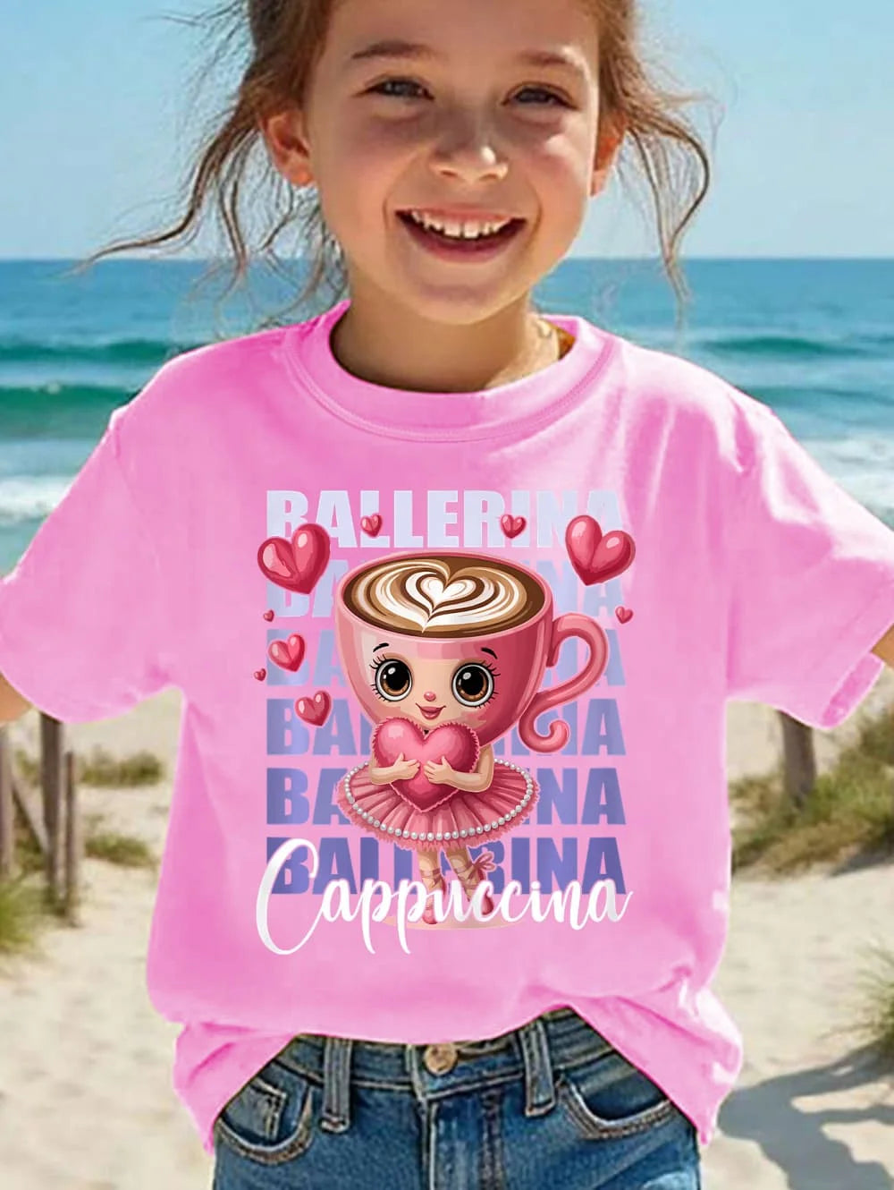 Italian Brainrot Cute Meme T-Shirt for Girls Clothes Ballerina Cappuccino Print Tee Tops Pink Summer Kawaii Outfits Streetwear