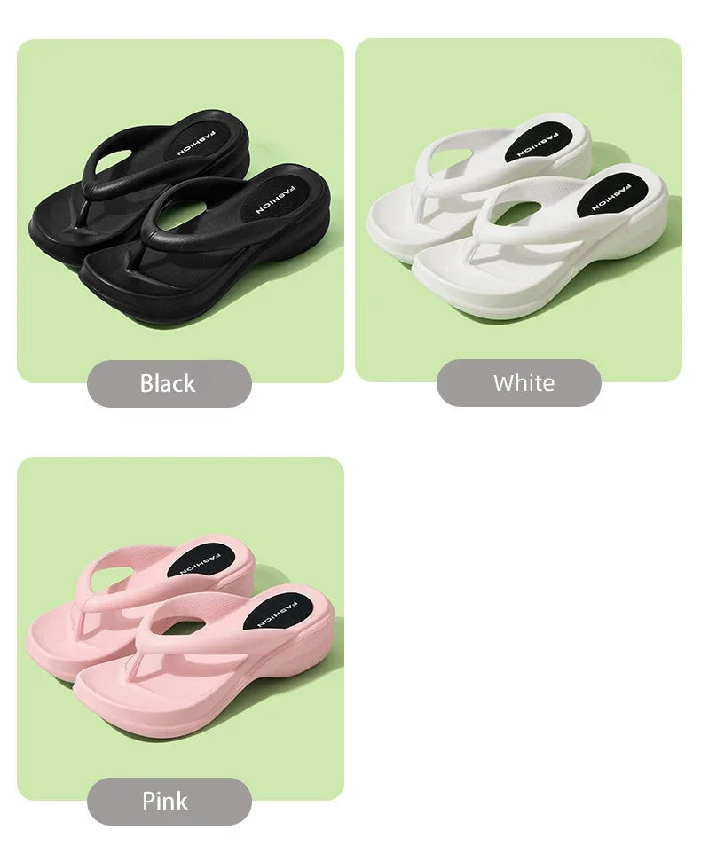 Summer 6CM Women Fashion High Heeled Slippers Female Indoor Casual Wedges Flip Flops Girls Outdoor Beach Thick Platform Sandals
