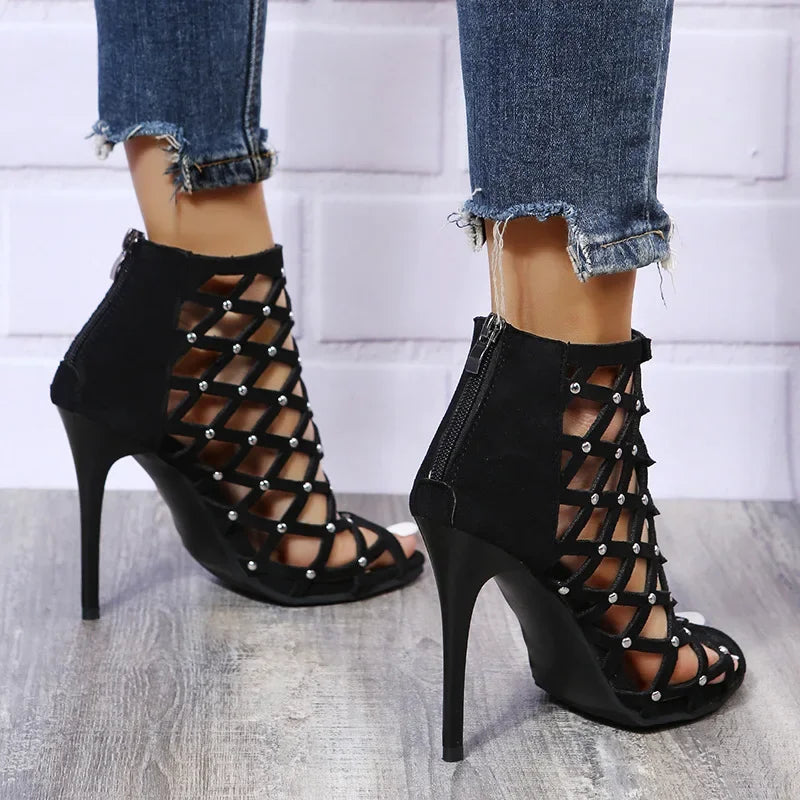 2025Dance Shoes High Heels Women Ballroom Latin Tango Dancing Boots Soft Soles Cut-Outs Party Dance Shoes Open ToesZipper