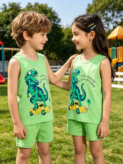 Summer Boys Clothing Sets Children's Sleeveless Cotton Clothes Kids Vest+Shorts 2pcs Boys Outfits Sportwear Cartoon Baby Sets