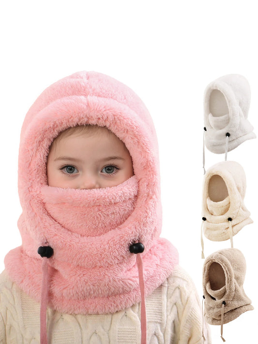 4-14Y Kids' Warm Ear-Protecting Neck Warmer Hat, Thickened Winter Ski Cycling Face Mask Windproof Beanie