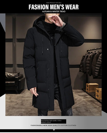 Cotton jacket men's winter thick medium long style men's decoration body trend business cotton jacket men's coat