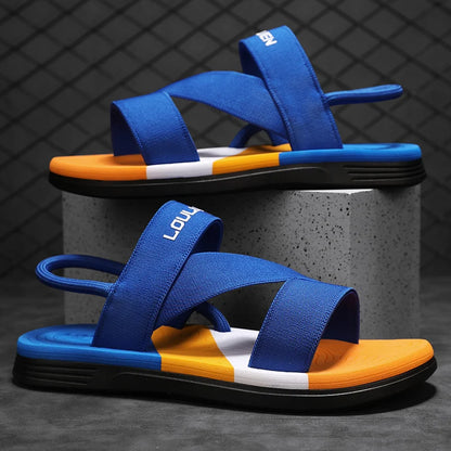 Men's Sandals, Solid Color Blocked Open Toe Breathable Slippers, Comfortable, Non-slip, Durable, Casual Shoes