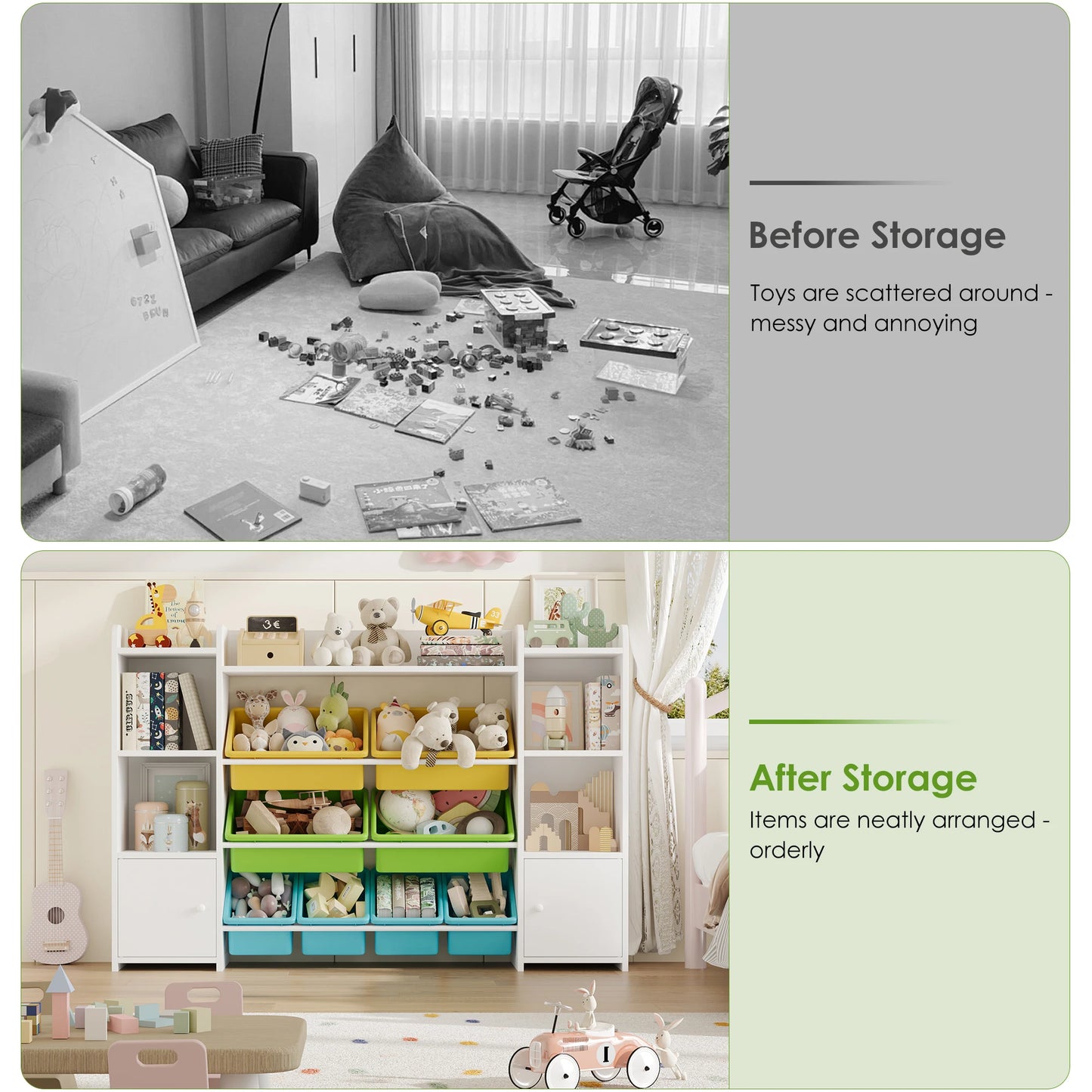 Getone Toy Storage Unit Children's Bookcase Toy Organiser Kids Storage with 8 Removable Boxes and Storage Shelves for Living Room Playroom Bedroom 138.8 x 29.6 x 94.3 cm