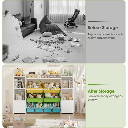 Getone Toy Storage Unit Children's Bookcase Toy Organiser Kids Storage with 8 Removable Boxes and Storage Shelves for Living Room Playroom Bedroom 138.8 x 29.6 x 94.3 cm