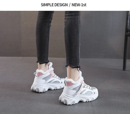 Women's Casual Sneakers Non Slip Comfortable Sports Shoes Women Winter Outdoor Vulcanized Shoes Woman Fleece Walking Trainers
