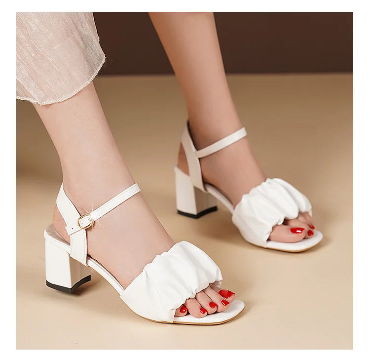 Size 35-42 New Fashion White High Heel Shoe Buckle Sandalias Grace Dress Female Designer Party Shoes 2024 Summer Women's Sandals