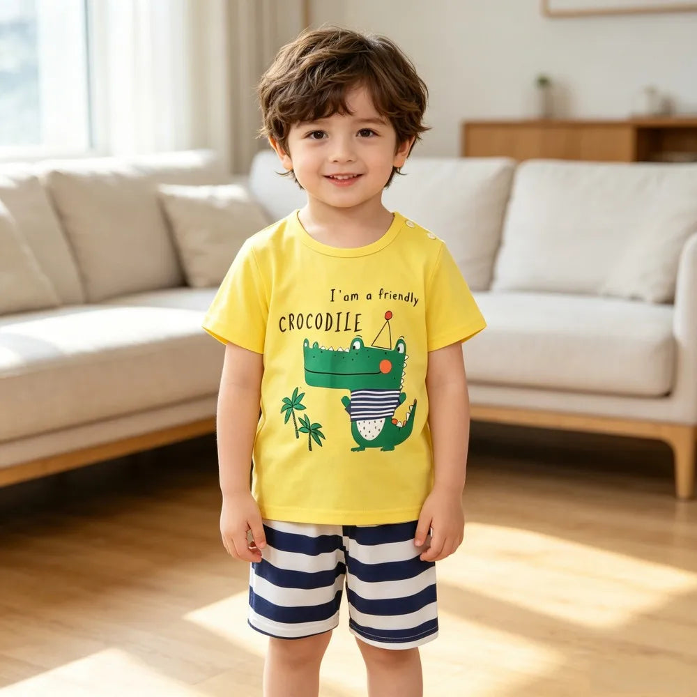 Kids Clothes Set Baby Boy/Girl T-Shirt + Shorts Summer Clothing Cotton Cartoon Casual Boys Tracksuit Children Baby Clothes Set