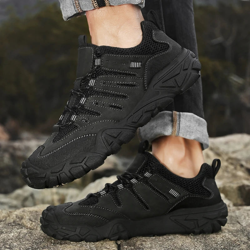 Retro Style Men's Outdoor Hiking Shoes Durable Waterproof Trekking Sneakers Non-Slip Sole Trainers Male Mountain Travel Footwear