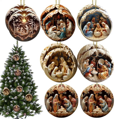 Christmas Nativity Ornament Christmas 2D Wooden Nativity Scene Pendant Christmas Tree Decor 2025 Xmas Navidad Party Supplies