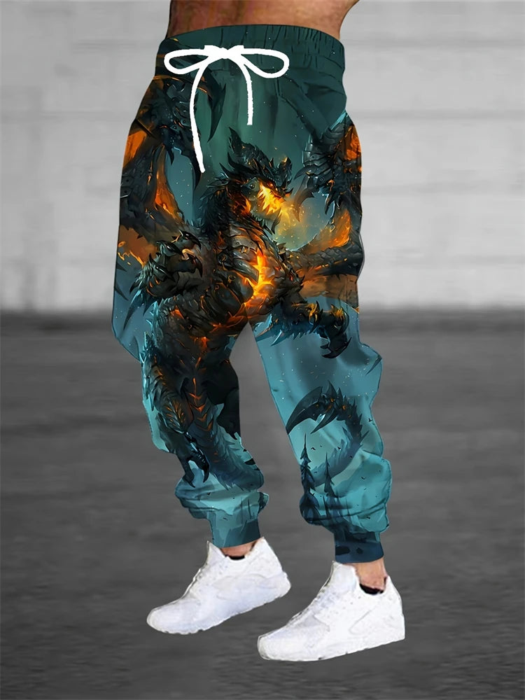 New Men's 3D Dragon Print Jogging Drawstring Pocket Casual Sportswear Pants Fashionable Men's Loose And Elastic Casual Pants