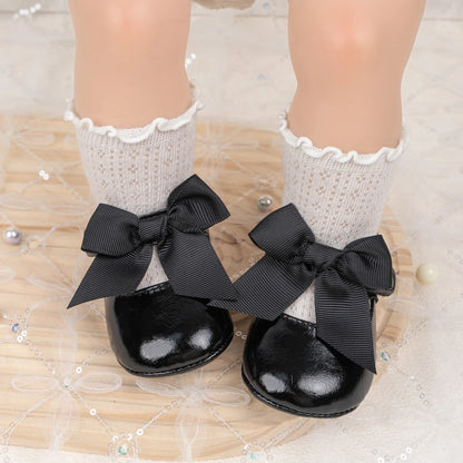 Fashion Baby Girl Casual Leather Shoes Exquisite Lace Bowknot Solid Color Princess Wedding Walking Shoes Soft Non-slip Flat Sole