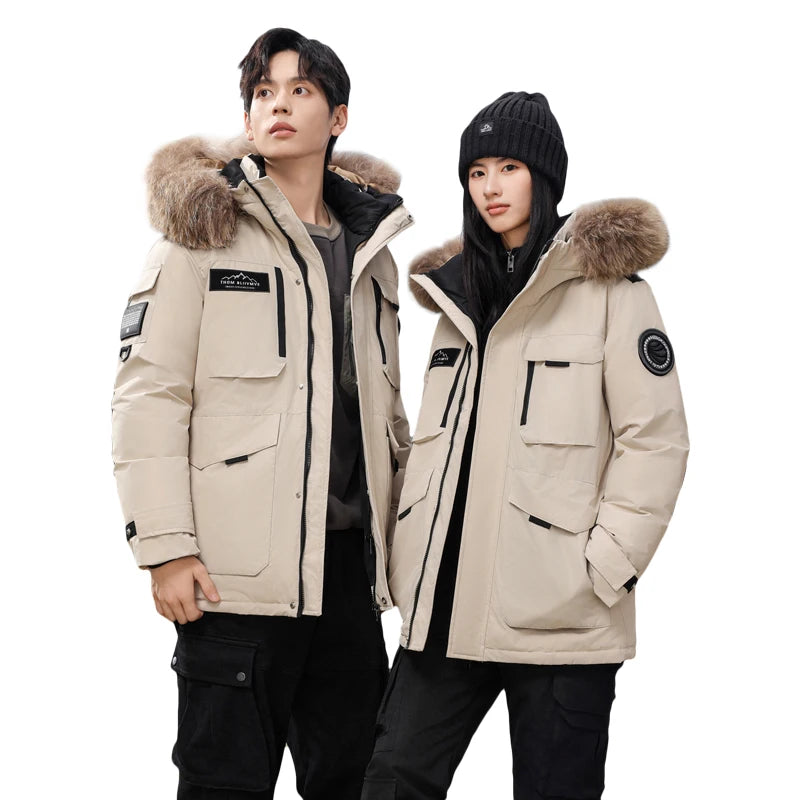 New Winter Down Jackets for Men Hoods and Fur Collars New High-quality Waterproof Windproof Down Coat for Men Women Warm Parkas