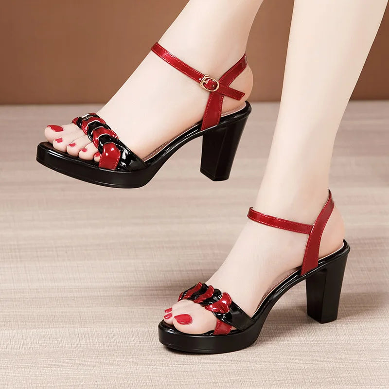 High quality summer leather sandals for women 8cm 10cm high heel 2024 size 32 33 43 platform open toe elegant shoe black white