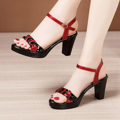 High quality summer leather sandals for women 8cm 10cm high heel 2024 size 32 33 43 platform open toe elegant shoe black white