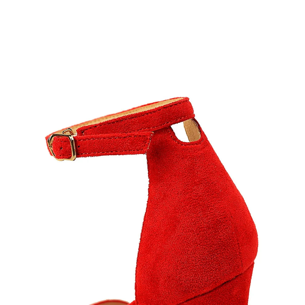 Women 10cm High Heels Flock Stripper Sandals Female Fetish Strappy Red Shoes Lady Valentine Green Summer Classic Sexy Pumps