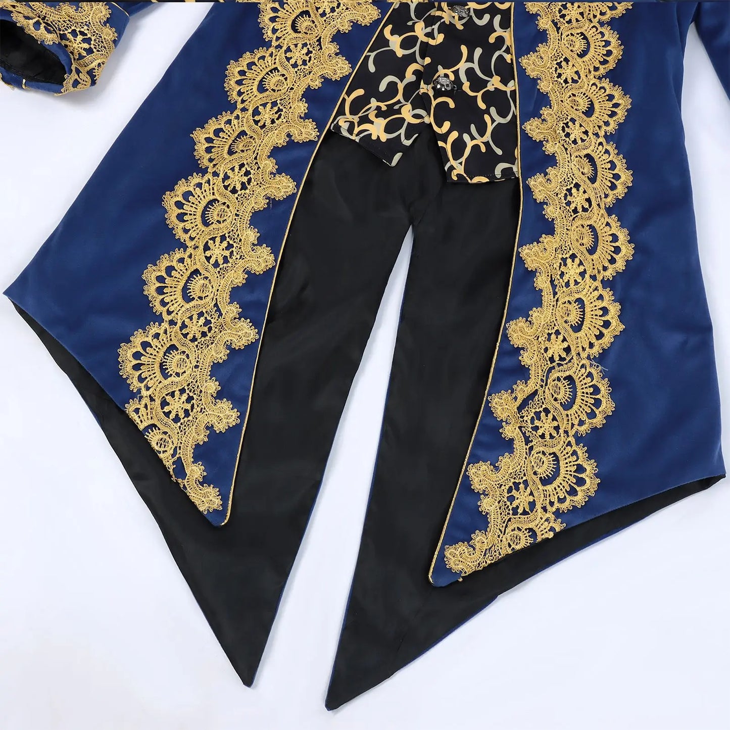 2025 New Blue Lace Tuxedo for Men, Euro- American Medieval Vintage Men's Tailcoat Jacket,medium Length Punk Performance Costume