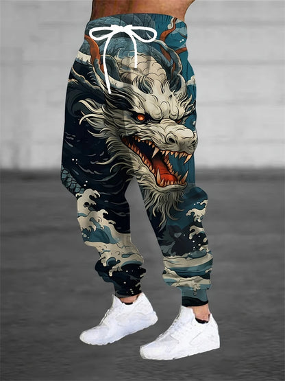 New Men's 3D Dragon Print Jogging Drawstring Pocket Casual Sportswear Pants Fashionable Men's Loose And Elastic Casual Pants
