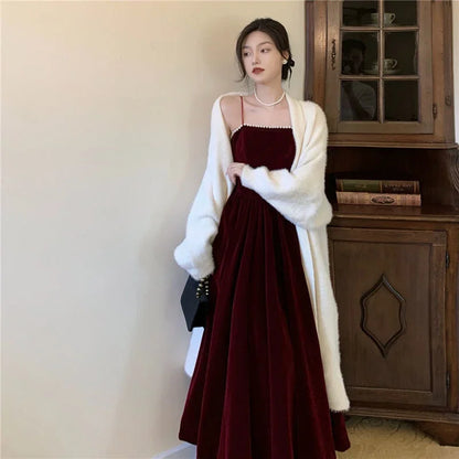 Velvet Dress Hepburn Long Skirt Women Clothing Party Dresses Vestido Dress