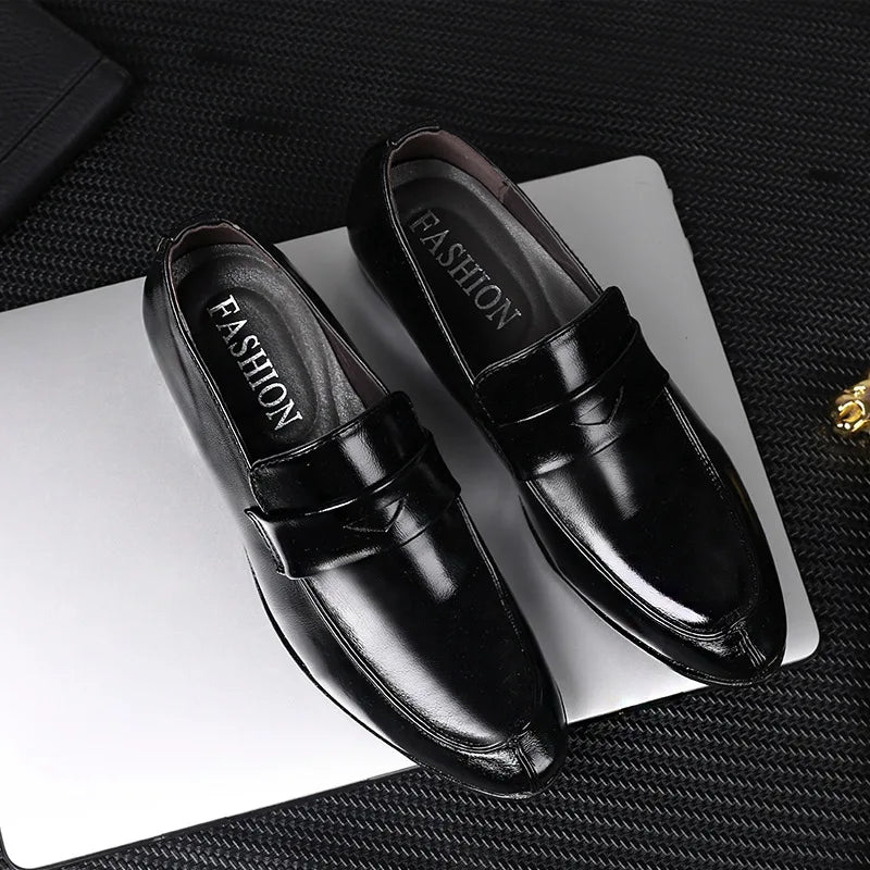 Men's Shoes Loafers Dress Man British Casual Single Leather Small Square Toe Mens Genuine Shoe Formal Black Elegant Good Quality