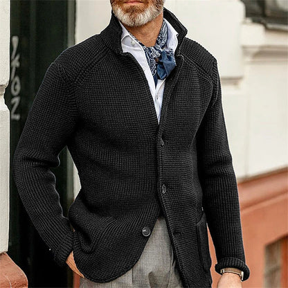 New 2025 Men Stand Collar Knitted Coat Long Sleeve Sweater Cardigan Jacket Solid Thick Warm Knitwear Casual Sweatercoat Blazer
