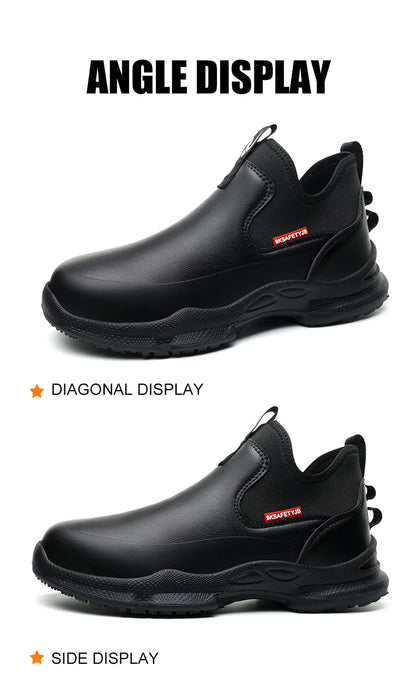 Fashionable men's leather shoes Waterproof and anti slip chef shoes Wear resistant men's casual shoes oil resistance Chef's boot