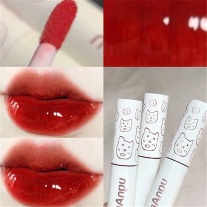 Cute Bear Liquid Lip Gloss Waterproof Non-stick Long Lasting Mirror Water Lip Glaze Lipstick Lip Gloss Beauty Cosmetic Makeup