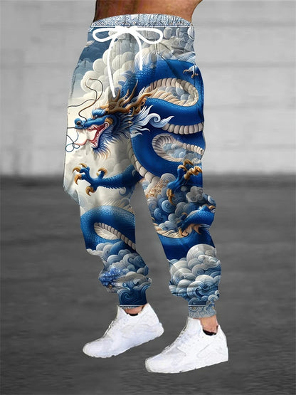 New Men's 3D Dragon Print Jogging Drawstring Pocket Casual Sportswear Pants Fashionable Men's Loose And Elastic Casual Pants