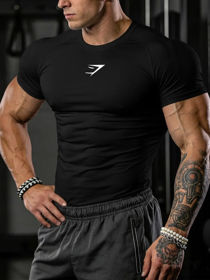 Men's compression running T-shirt fitness tight short sleeved T-shirt training jogging shirt gym sportswear quick drying